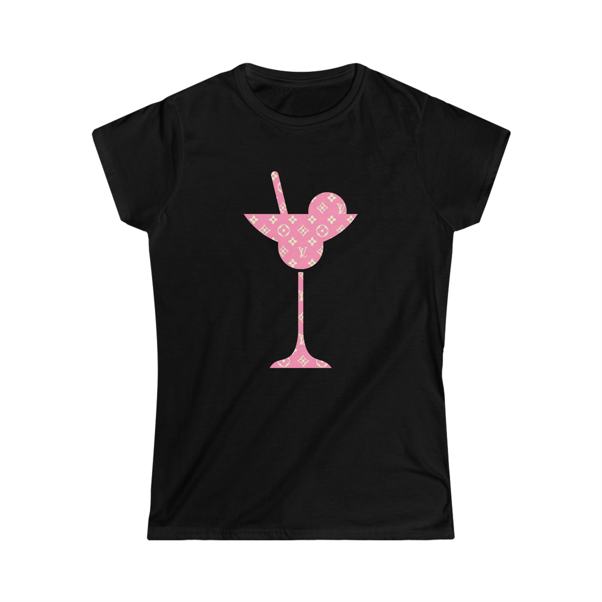  Abby Pattern in Pink Icons Martini Glass Women's Softstyle Tee T-ShirtBlack2XL