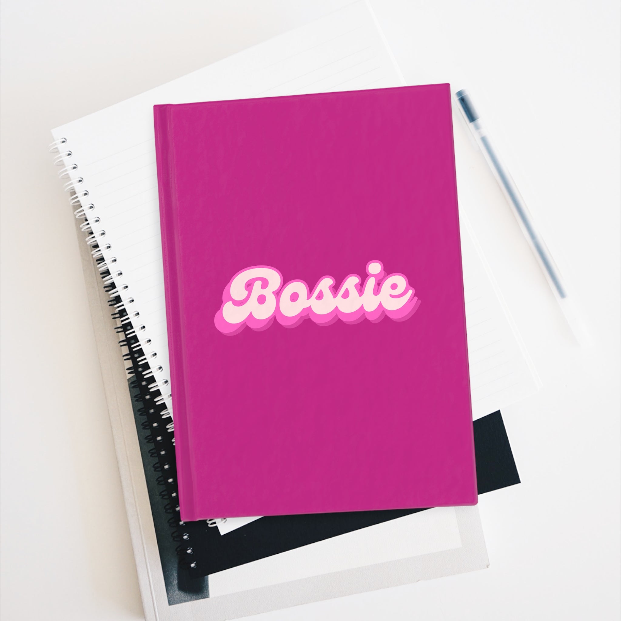 Bright Pink "Bossie" Journal - Ruled Line, Lined Notebook, Gratitude Journal