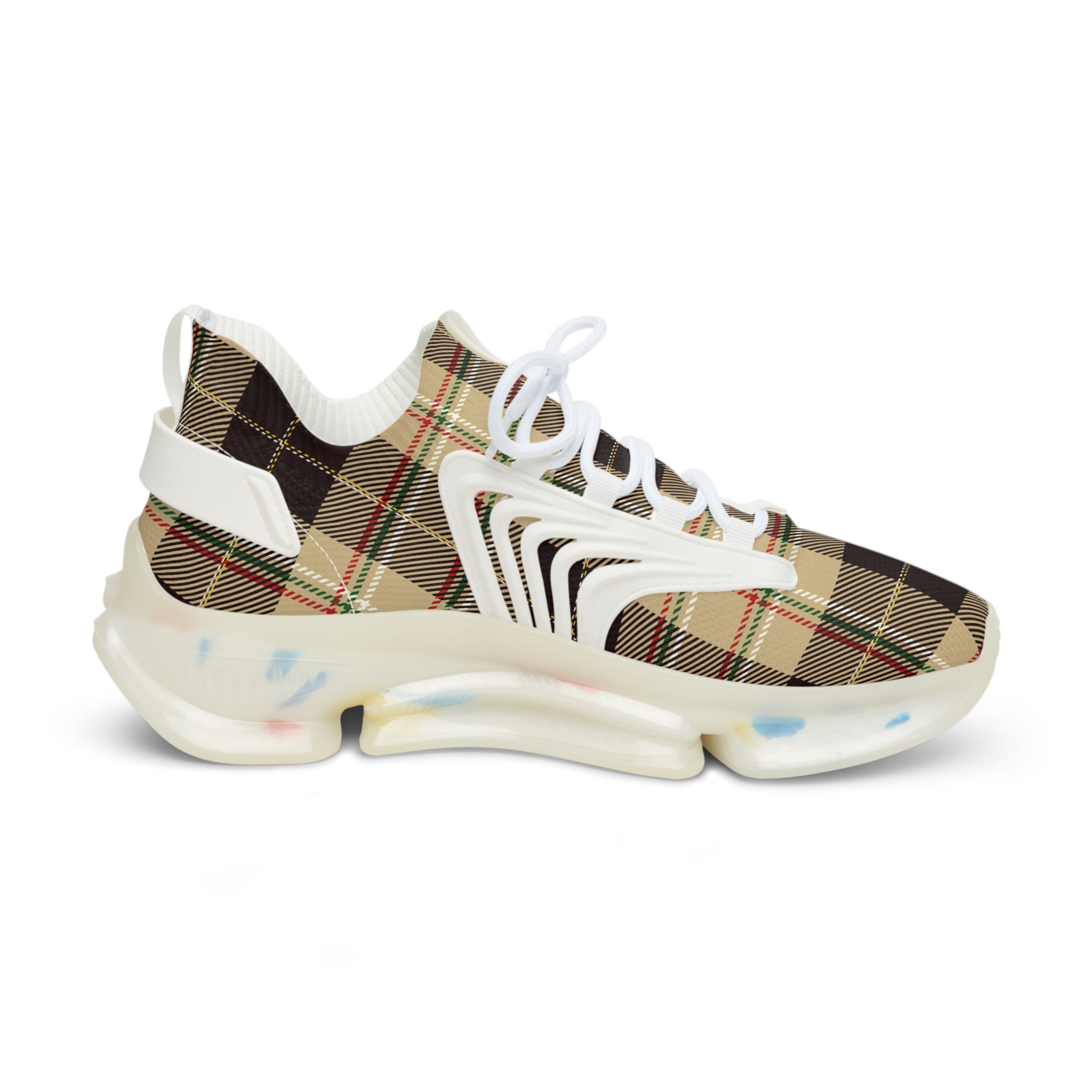 Groove Collection Dark Brown Plaid Men's Mesh Sneakers with Black or White Sole