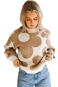 Khaki Big Flower Pattern Drop Shoulder Sweater Tops  The Middle Aged Groove