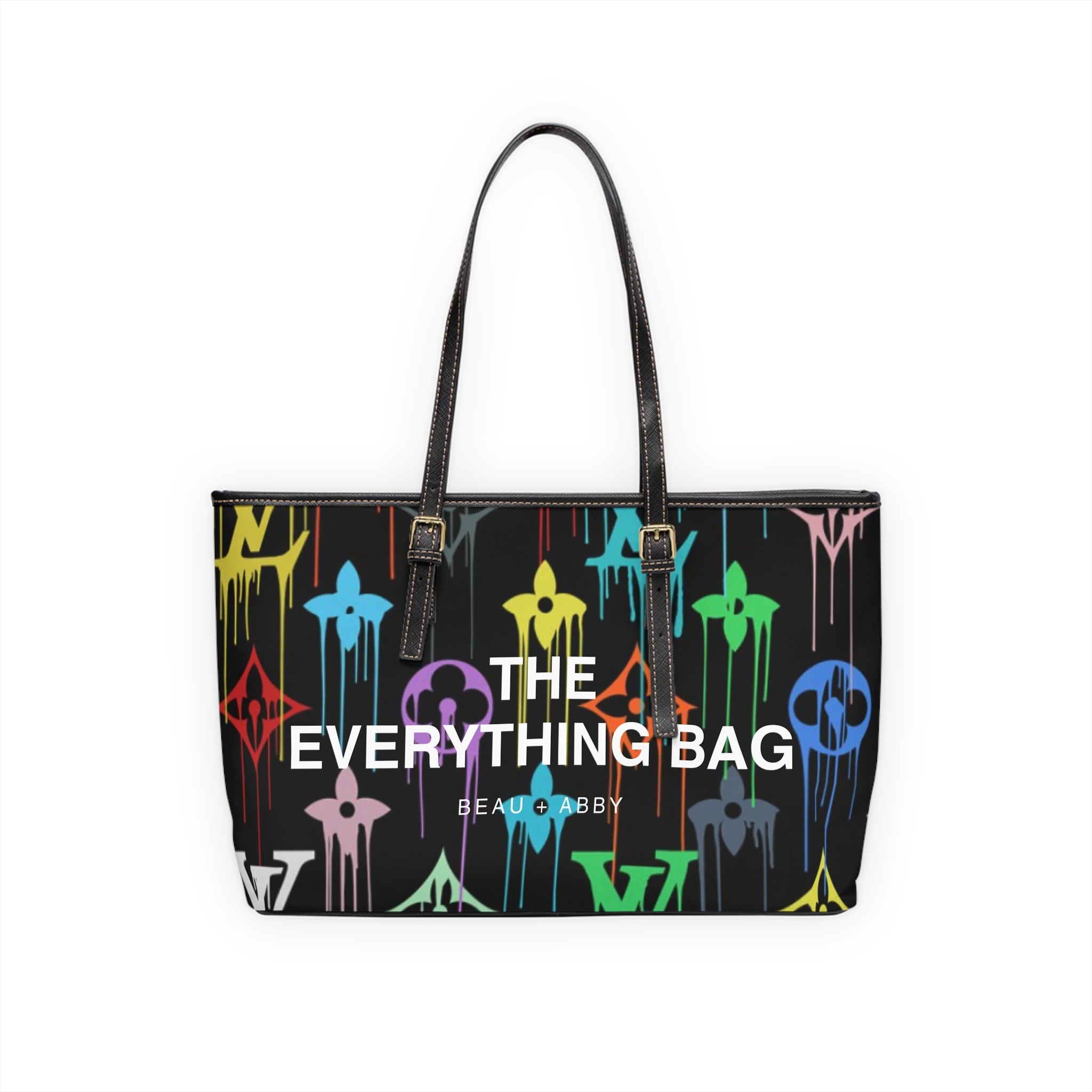 Casual Wear Accessories "Everything Bag" in Multicolour Paint Icons PU Leather Shoulder Bag in Taupe, Tote Bag
