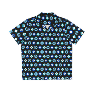 Groove Collection Trilogy of Icons Pattern (Blues) Unisex Gender Neutral Black Button Up Shirt, Hawaiian Shirt