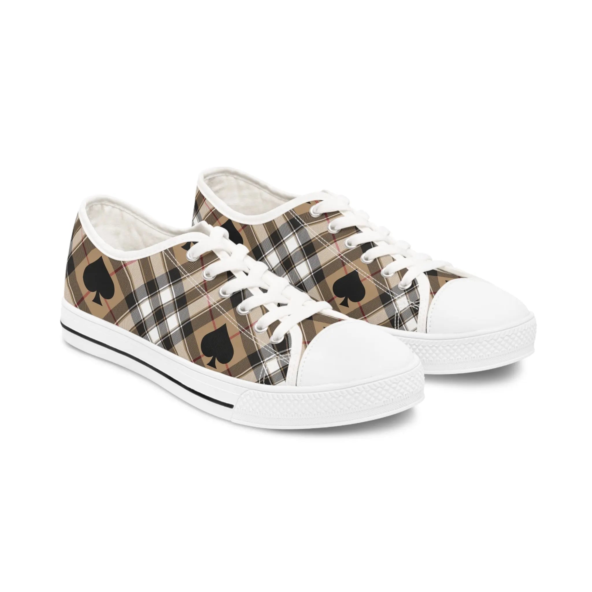  Abby Beige Ace of Spades Women's Low Top White Canvas Shoes, Slip On Canvas Shoes Shoes
