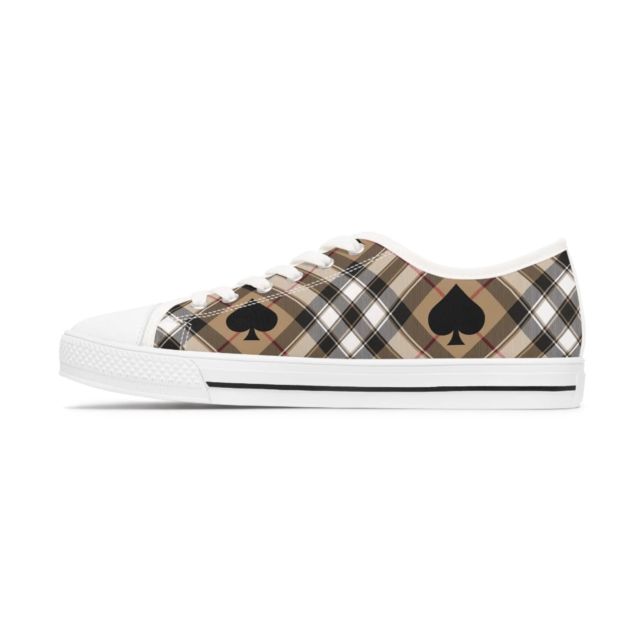  Abby Beige Ace of Spades Women's Low Top White Canvas Shoes, Slip On Canvas Shoes Shoes