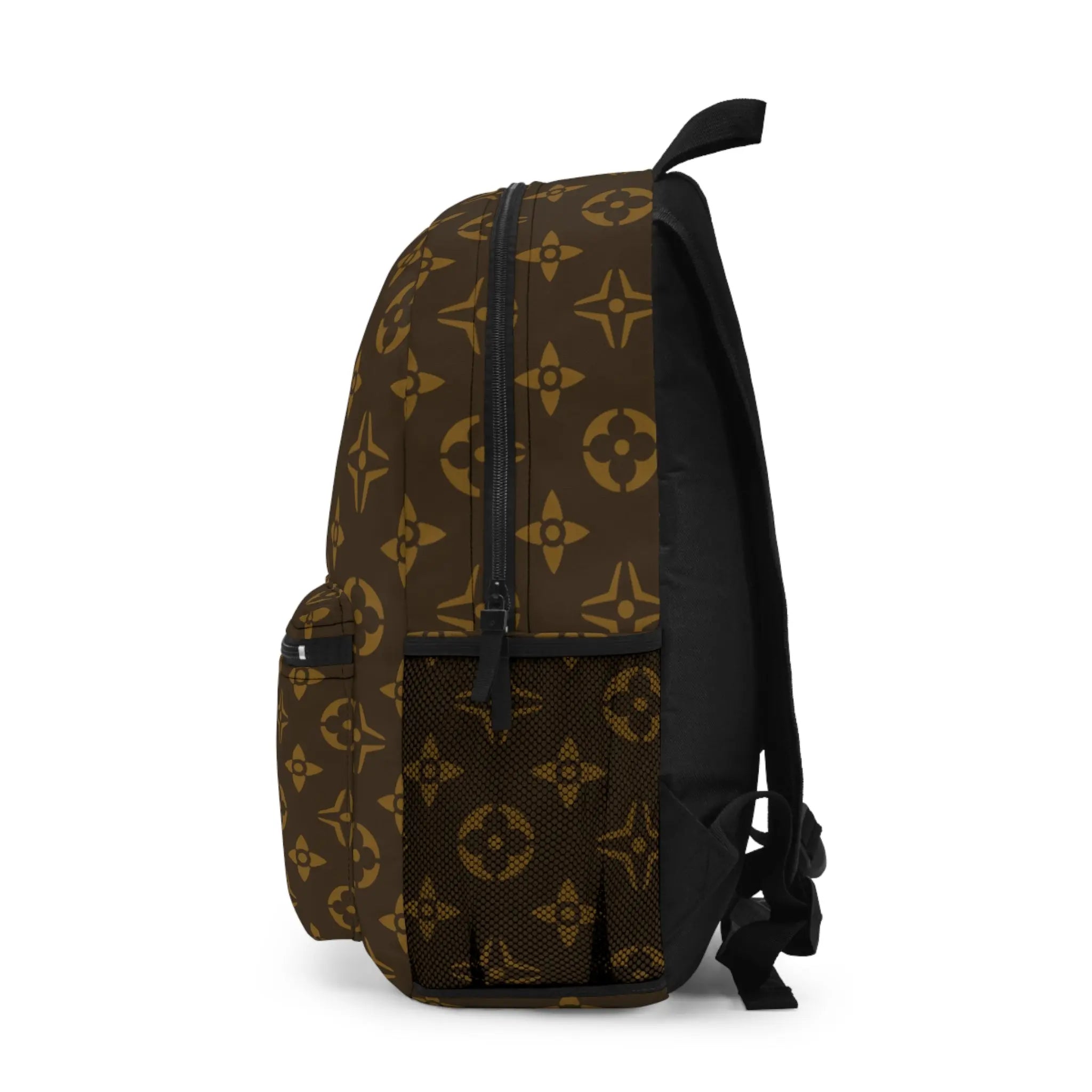  Abby Pattern Large Icons in Brown and Gold Backpack, Unisex Backpack Bags