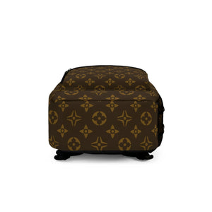  Abby Pattern Large Icons in Brown and Gold Backpack, Unisex Backpack Bags