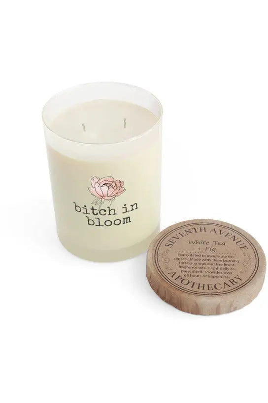 BITCH IN BLOOM (Peony) Pro-Aging Scented Candle - Full Glass, 11oz Home Decor