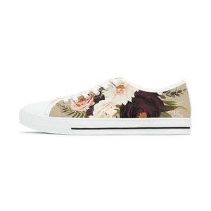  BOHO STAY WILD (Dark Bloom on Beige) Women's Low Top White Canvas Shoes Shoes