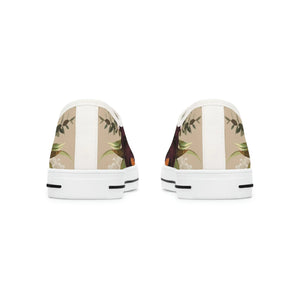  BOHO STAY WILD (Dark Bloom on Beige) Women's Low Top White Canvas Shoes Shoes