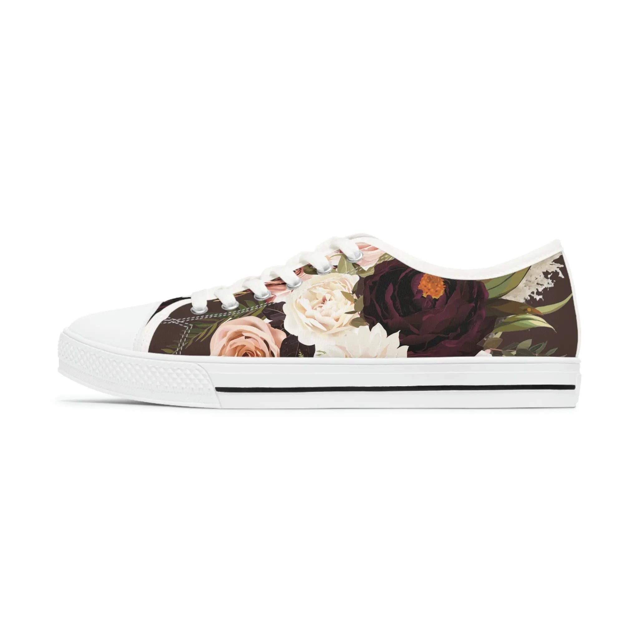  BOHO STAY WILD (Dark Bloom on Brown) Women's Low Top White Canvas Shoes Shoes