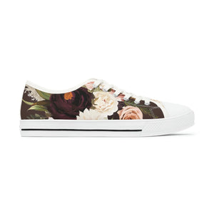  BOHO STAY WILD (Dark Bloom on Brown) Women's Low Top White Canvas Shoes Shoes