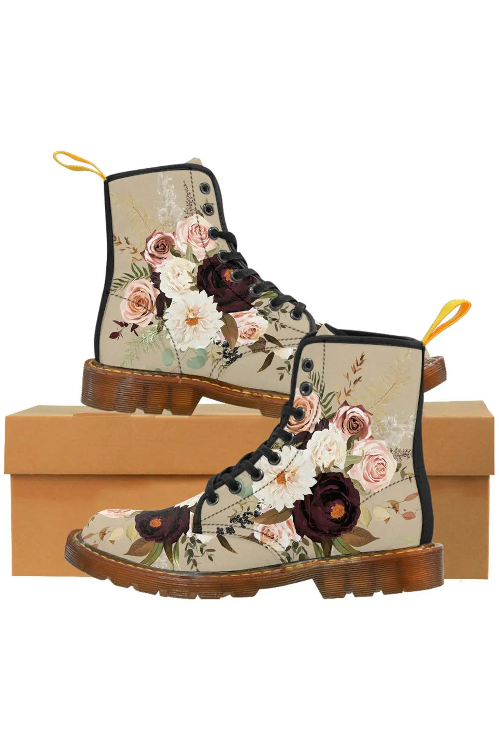  BOHO STAY WILD (Dark Bloom) Beige Women's Canvas Boots (Larger sizes 7-10.5 Mens) Shoes
