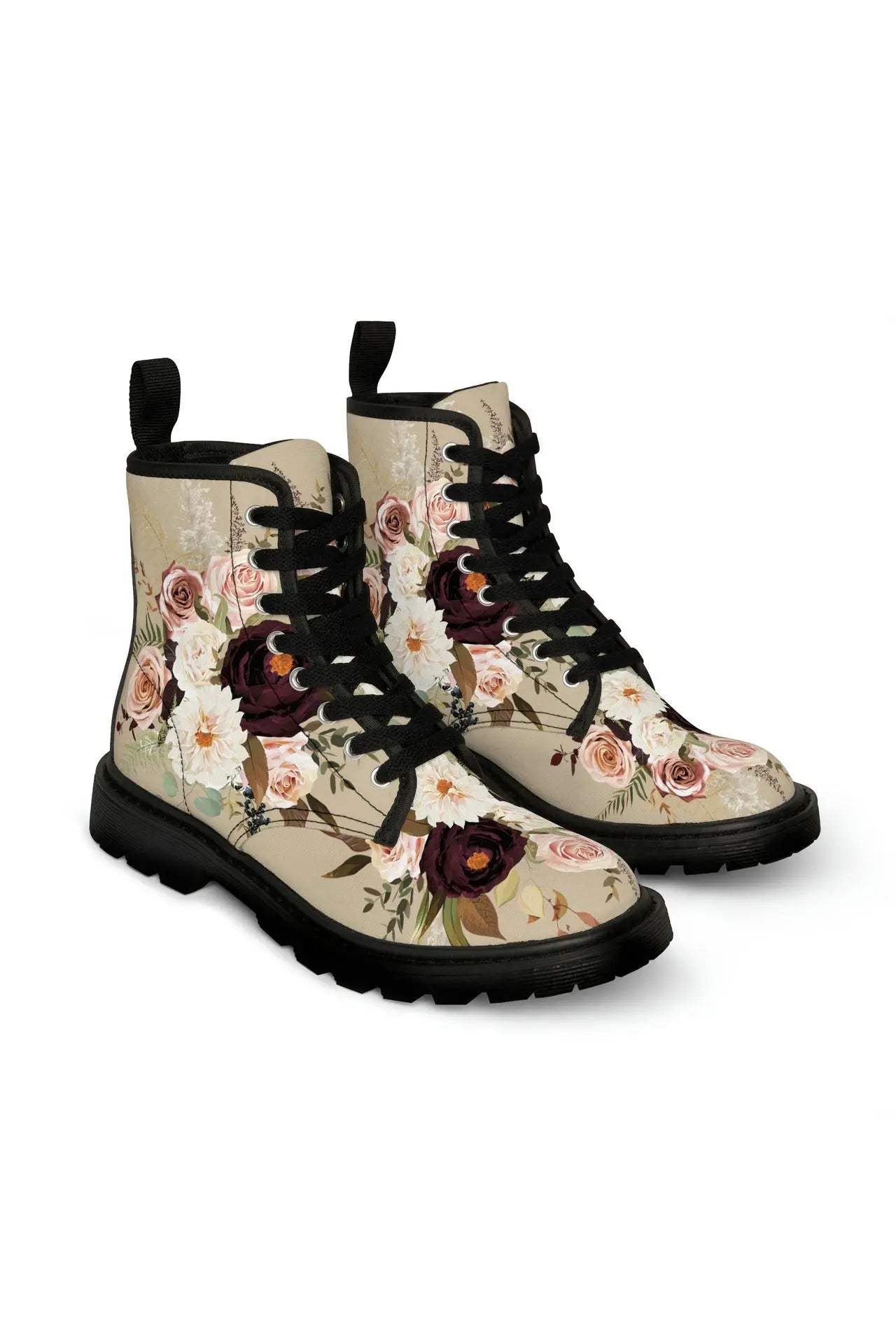  BOHO STAY WILD (Dark Bloom) Beige Women's Canvas Boots (Larger sizes 7-10.5 Mens) ShoesUS10.5Blacksole