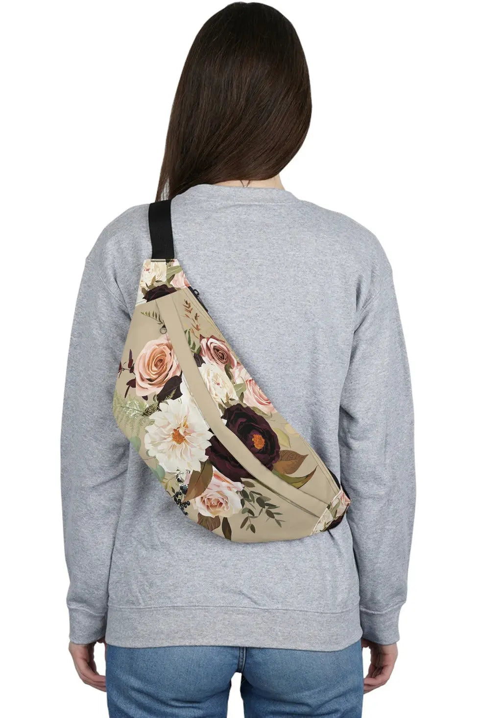  BOHO STAY WILD (Dark Bloom) Beige Women's Large Fanny Pack Bags