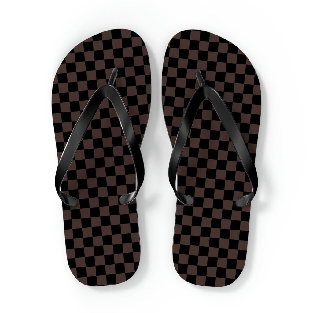  Designer Collection Check Mate (Brown) Flip Flops ShoesXLBlack