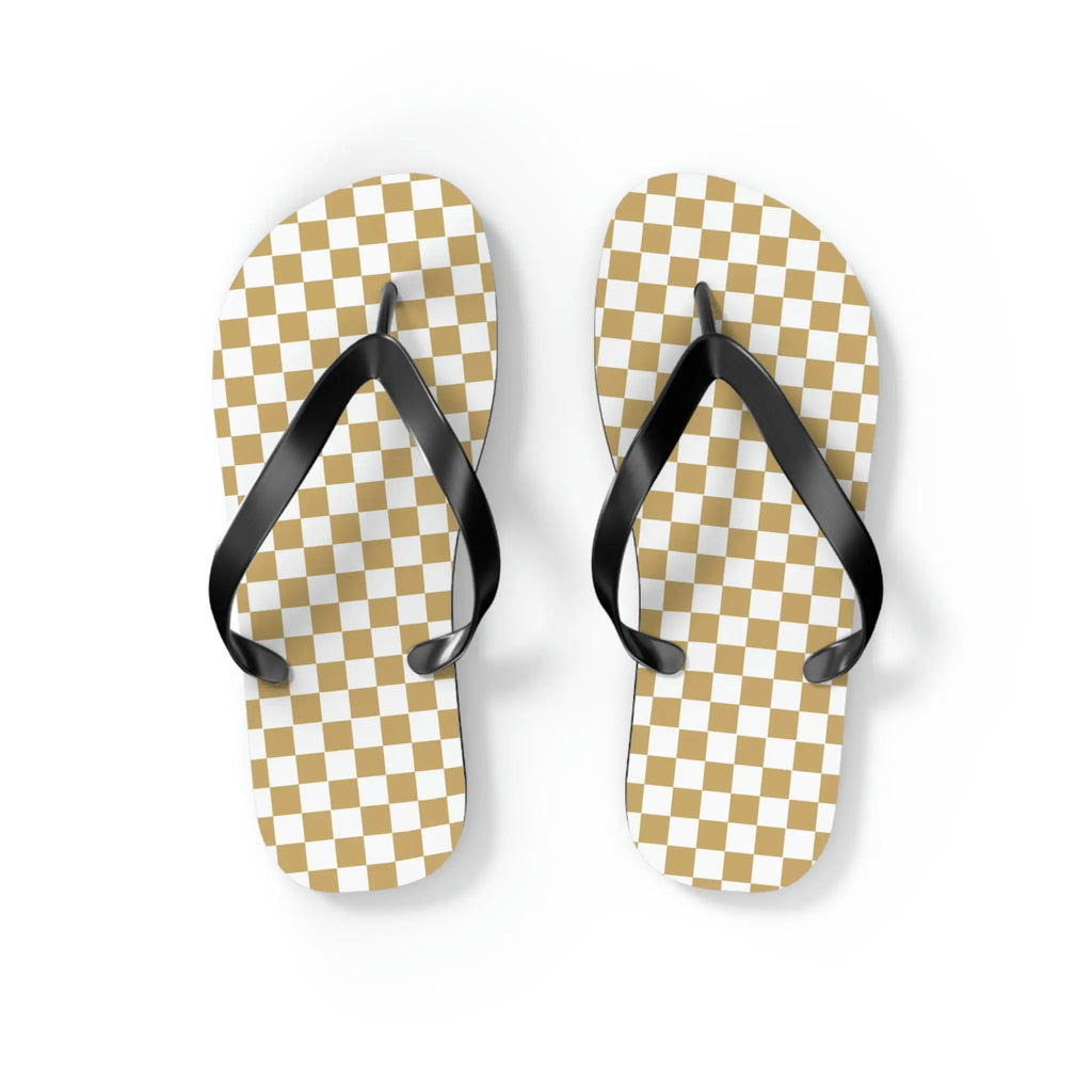  Designer Collection Check Mate (Gold) Flip Flops ShoesSBlack