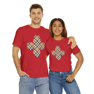  Designer Collection Plaid (Red Stripe) Flower Unisex Relaxed Fit Heavy Cotton Tee T-Shirt