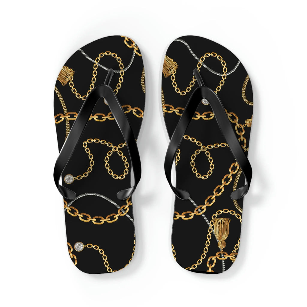  Designer Collection (Chains + Diamonds) Flip Flops ShoesLBlack