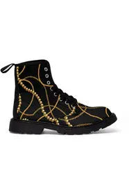 Designer Collection (Chains + Gold Pearls) Women's Black Canvas Boots