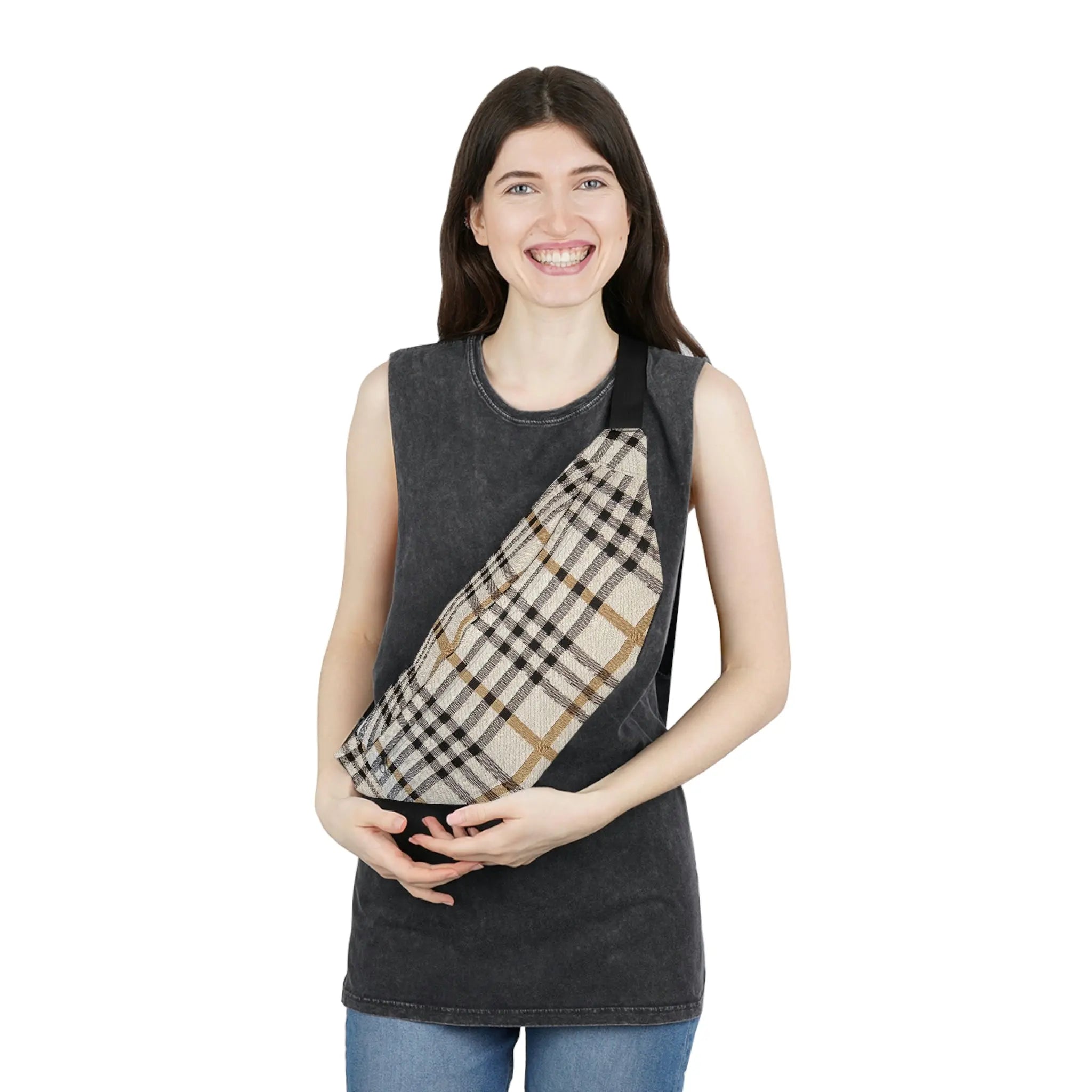  Designer Collection in Plaid (Beige) Large Fanny Pack Bags