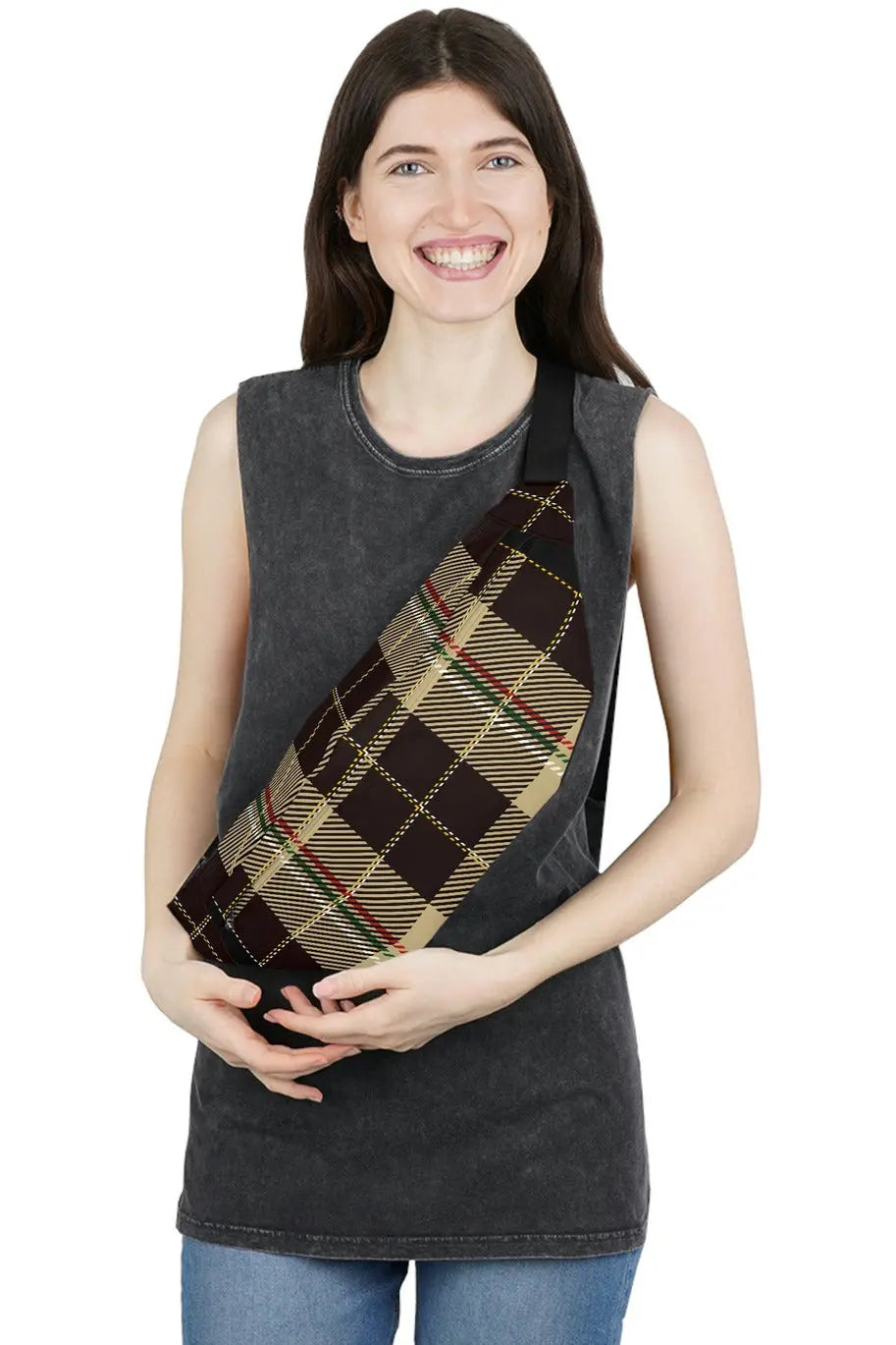  Designer Collection in Plaid (Dark Brown) Women's Large Fanny Pack Bags