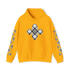  Grey Plaid Pattern Flower with Sleeve Print Unisex Heavy Blend Hooded Sweatshirt HoodieGold5XL