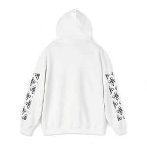  Grey Plaid Pattern Flower with Sleeve Print Unisex Heavy Blend Hooded Sweatshirt Hoodie
