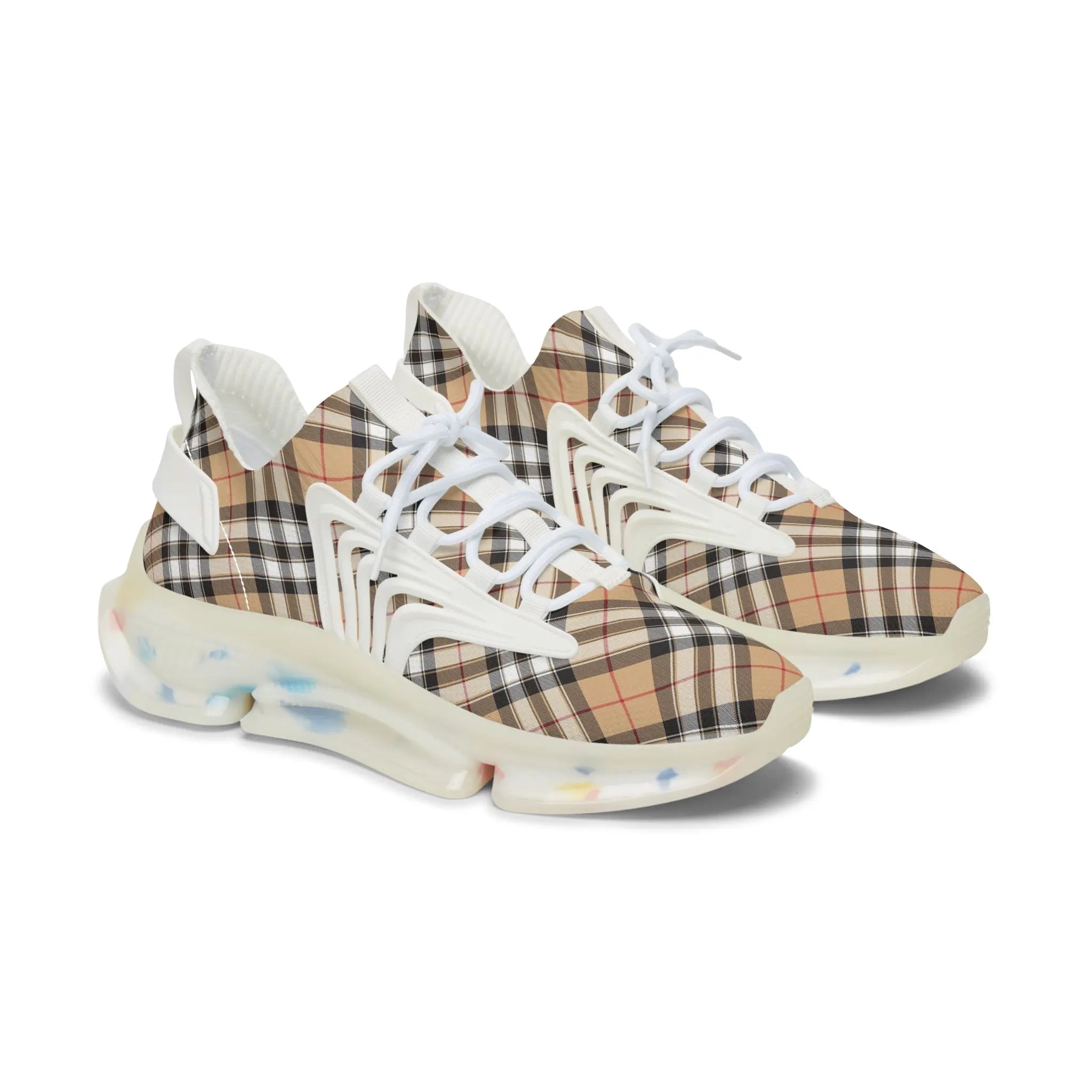  Groove Collection Beige Plaid (Red Stripe) Women's Mesh Sneakers ShoesWhitesoleUS12