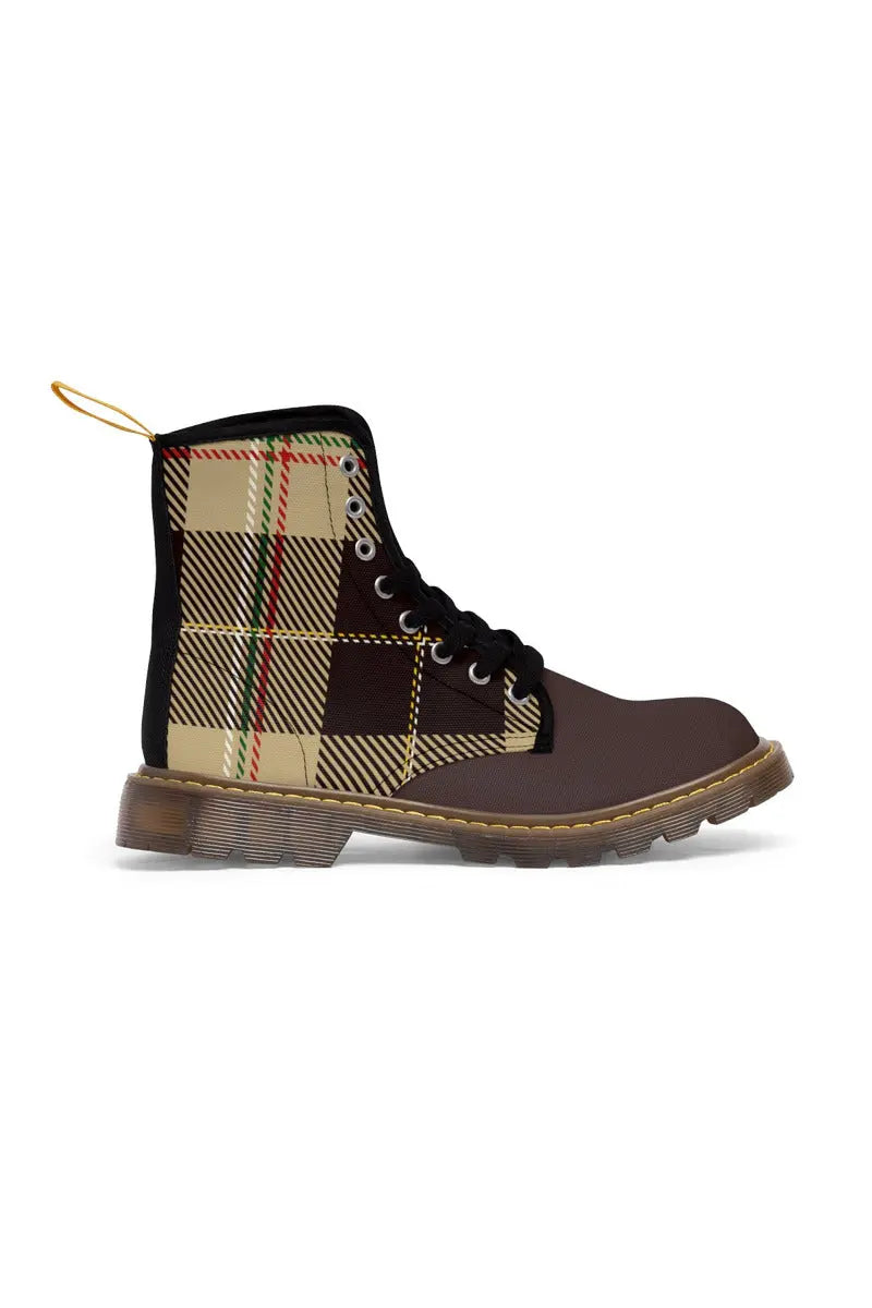 Groove Collection (Cream Plaid) Brown Toe Women's Canvas Boots - The Middle Aged Groove