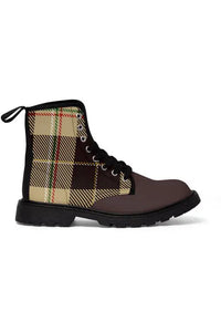 Groove Collection (Cream Plaid) Brown Toe Women's Canvas Boots - The Middle Aged Groove