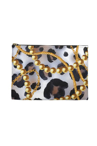 Groove Designer Collection (Black and White Animal Print + Pearls) Makeup Accessory Pouch