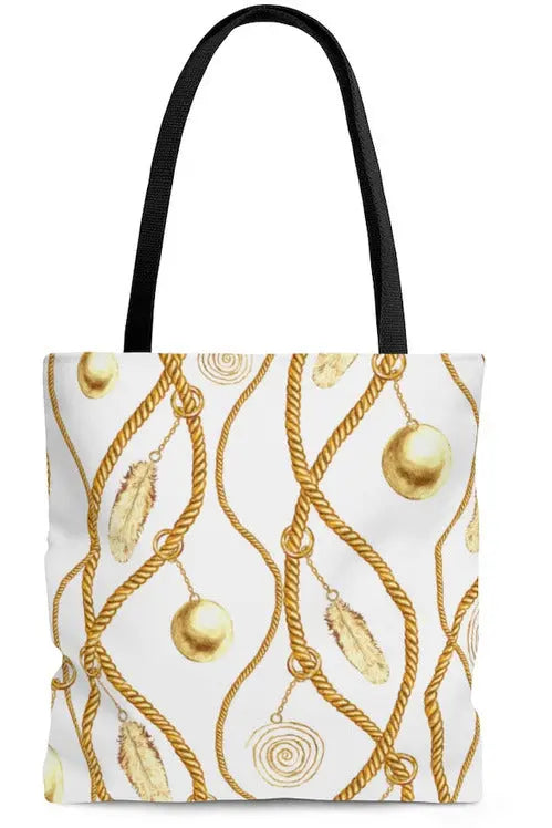 Groove Designer Collection (Gold Pearls on White) Tote Bag