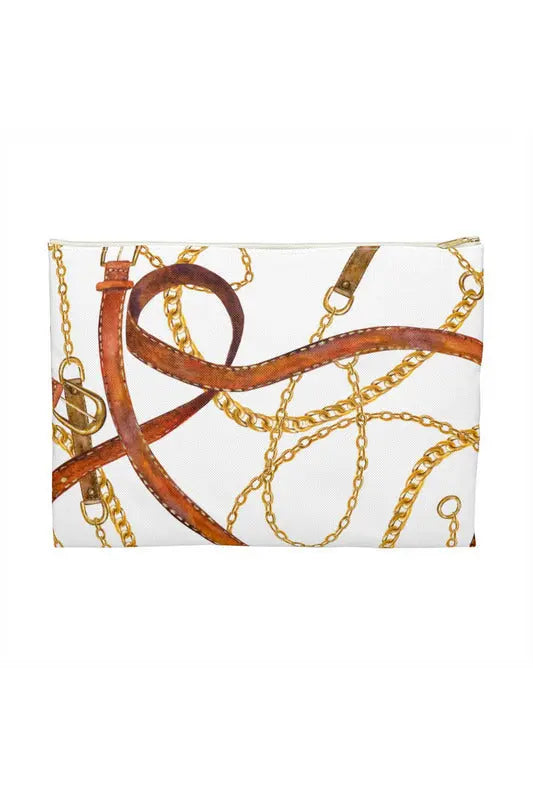 Groove Designer Collection (Gold + Leather on White) Makeup Accessory Pouch