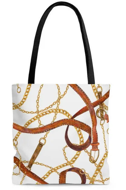 Groove Designer Collection (Gold + Leather on White) Tote Bag