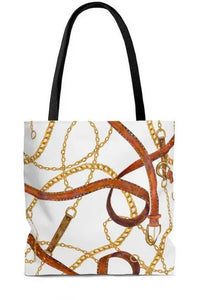 Groove Designer Collection (Gold + Leather on White) Tote Bag
