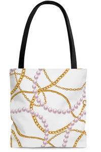 Groove Designer Collection (Pink Pearls on White) Tote Bag