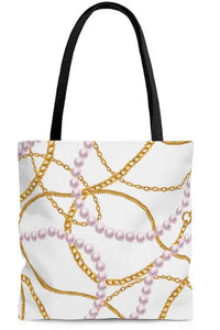 Groove Designer Collection (Pink Pearls on White) Tote Bag