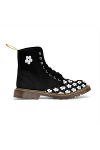 JUST BLOOM (White Bloom Pattern Toe) Black Women's Canvas Boots