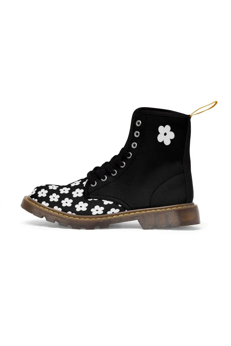 JUST BLOOM (White Bloom Pattern Toe) Black Women's Canvas Boots