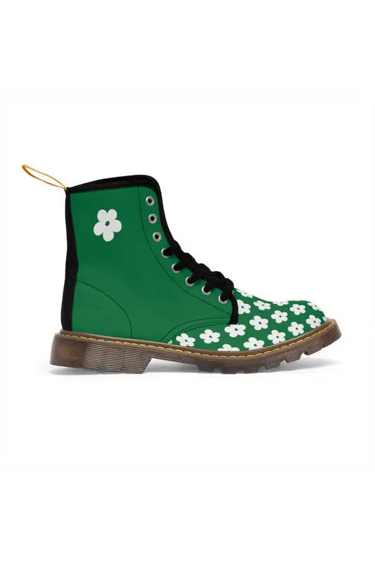 JUST BLOOM (White Bloom Pattern Toe) Green Women's Canvas Boots