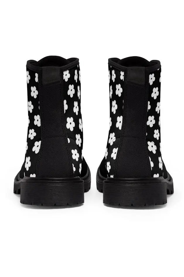 JUST BLOOM (White Bloom Pattern) Black Toe Women's Canvas Boots