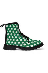 JUST BLOOM (White Bloom Pattern) Green Women's Canvas Boots