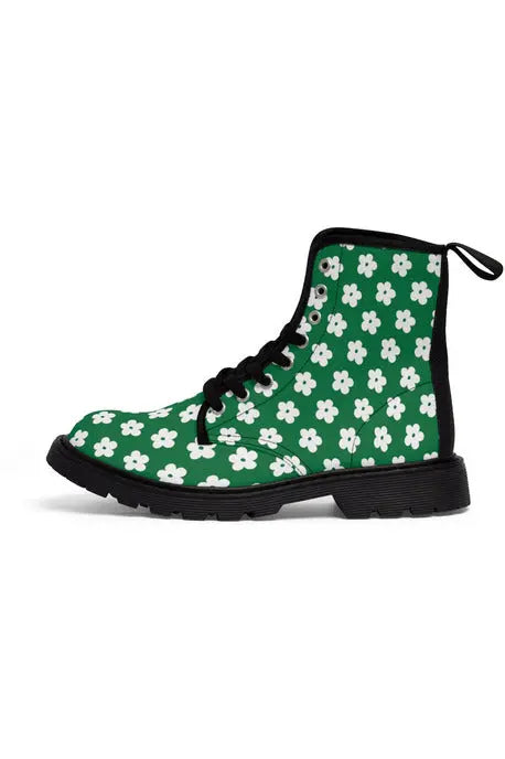 JUST BLOOM (White Bloom Pattern) Green Women's Canvas Boots