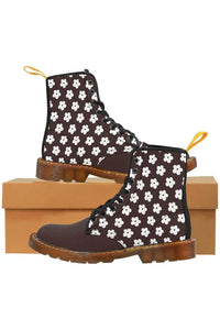 JUST BLOOM (White Bloom Pattern) Solid Toe Brown Women's Canvas Boots - The Middle Aged Groove