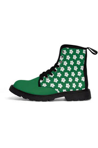 JUST BLOOM (White Bloom Pattern) Solid Toe Green Women's Canvas Boots