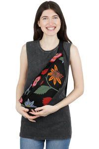  JUST BLOOM (Wild Flowers) Black Women's Large Fanny Pack Bags