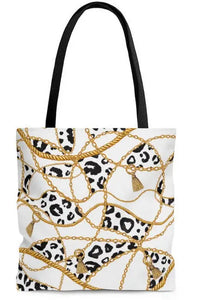 Groove Designer Collection (Black and White Animal Print + Tassels) Tote Bag
