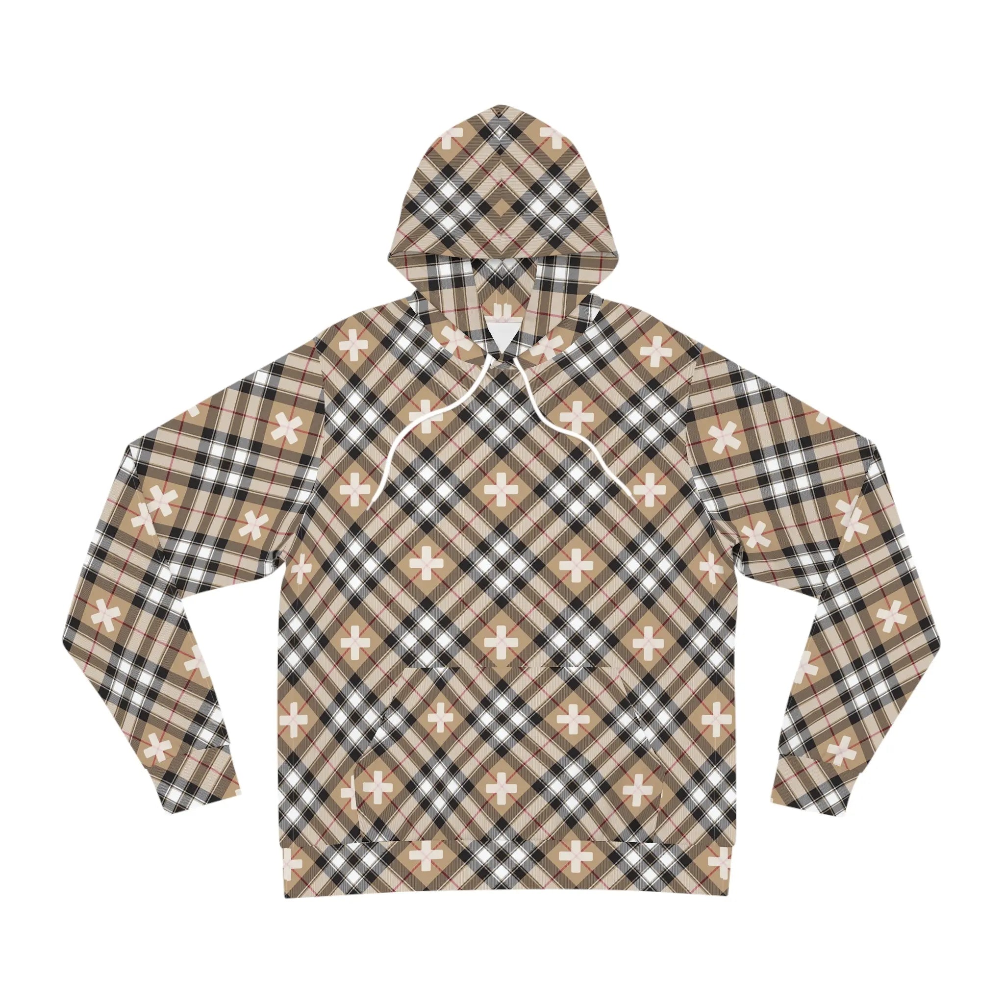  Beige Plaid Plus Signs Unisex Fashion Hoodie, Hooded Sweater, Streetwear Hooded Sweatshirt All Over PrintsMSeamthreadcolorautomaticallymatchedtodesign