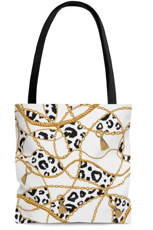 Groove Designer Collection (Black and White Animal Print + Tassels) Tote Bag