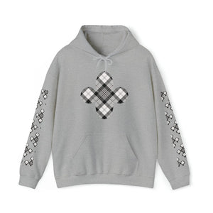  Grey Plaid Pattern Flower with Sleeve Print Unisex Heavy Blend Hooded Sweatshirt HoodieSportGrey5XL